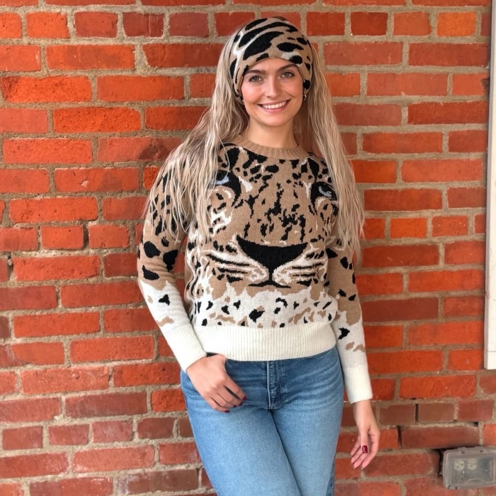 Tricot Chic Italian Animal Print Sweater - Beige and Black NWT